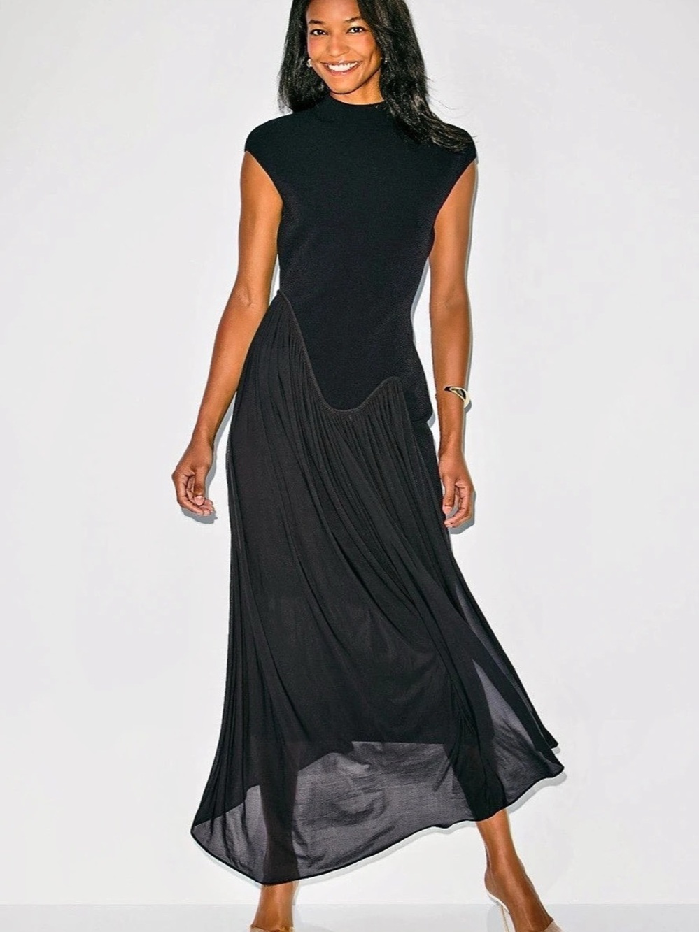 Et Ochs Francis Knit Combo Midi Dress Black Midi Dress
